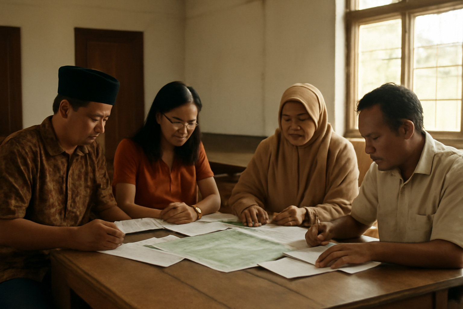 Warga sedang menyusun laporan bersama di balai komunitas